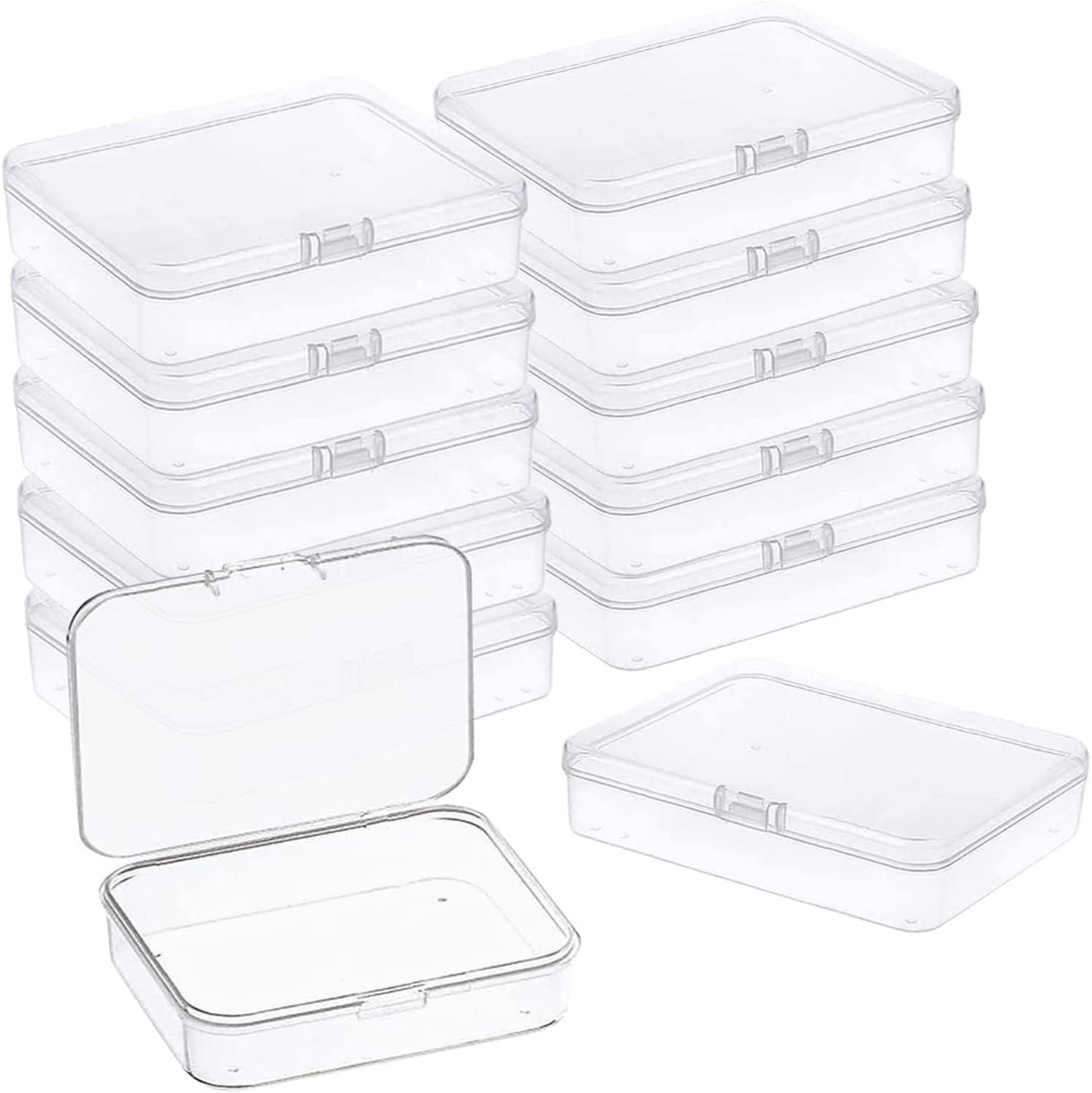 MFDSJ Mini Plastic Storage Containers - 6 Pcs Clear Rectangle Boxes for Beads, Crafts & Small Items | 4.5x3.4 Inches