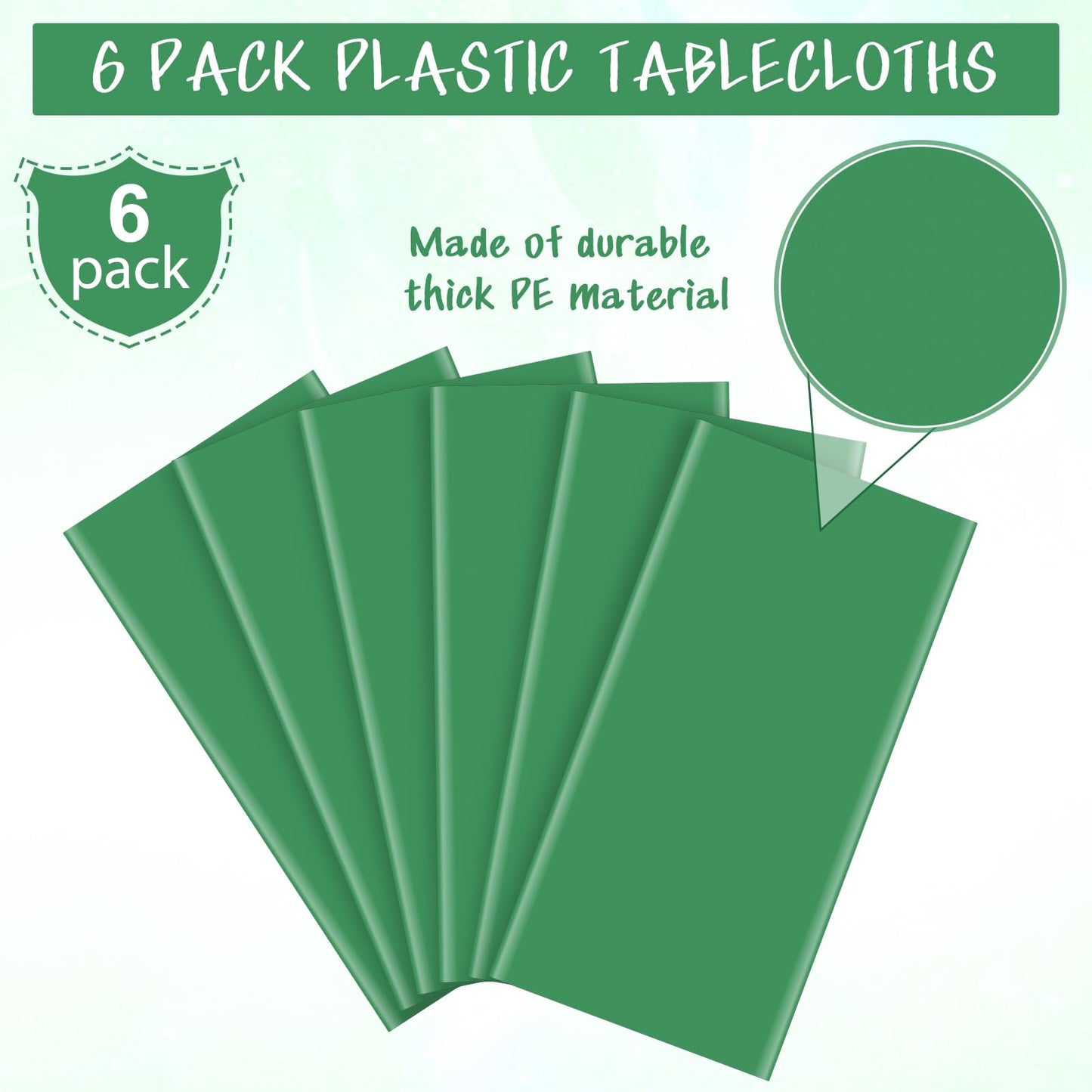 YIDAKO 6Pcs Green Tablecloths for Rectangle Tables,Disposable Plastic Table Cloth,Waterproof Green Table Cover for Graduation Birthdays Weddings Anniversary Party Decorations,54 x 108 Inch