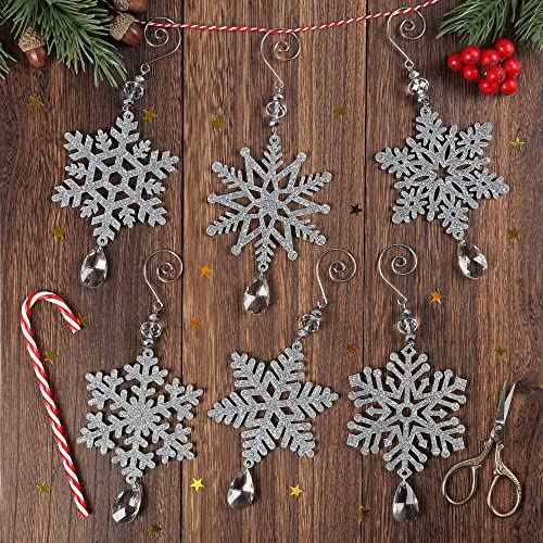 6Pieces Silver Snowflake Ornaments 6 Inches Acrylic Crystal Glitter Snowflakes Christmas Ornament for Winter Christmas Tree Decorations New Year Crafts