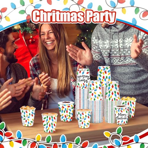 Funtery 100 Pcs Christmas Paper Cups with Lights - Disposable 9oz