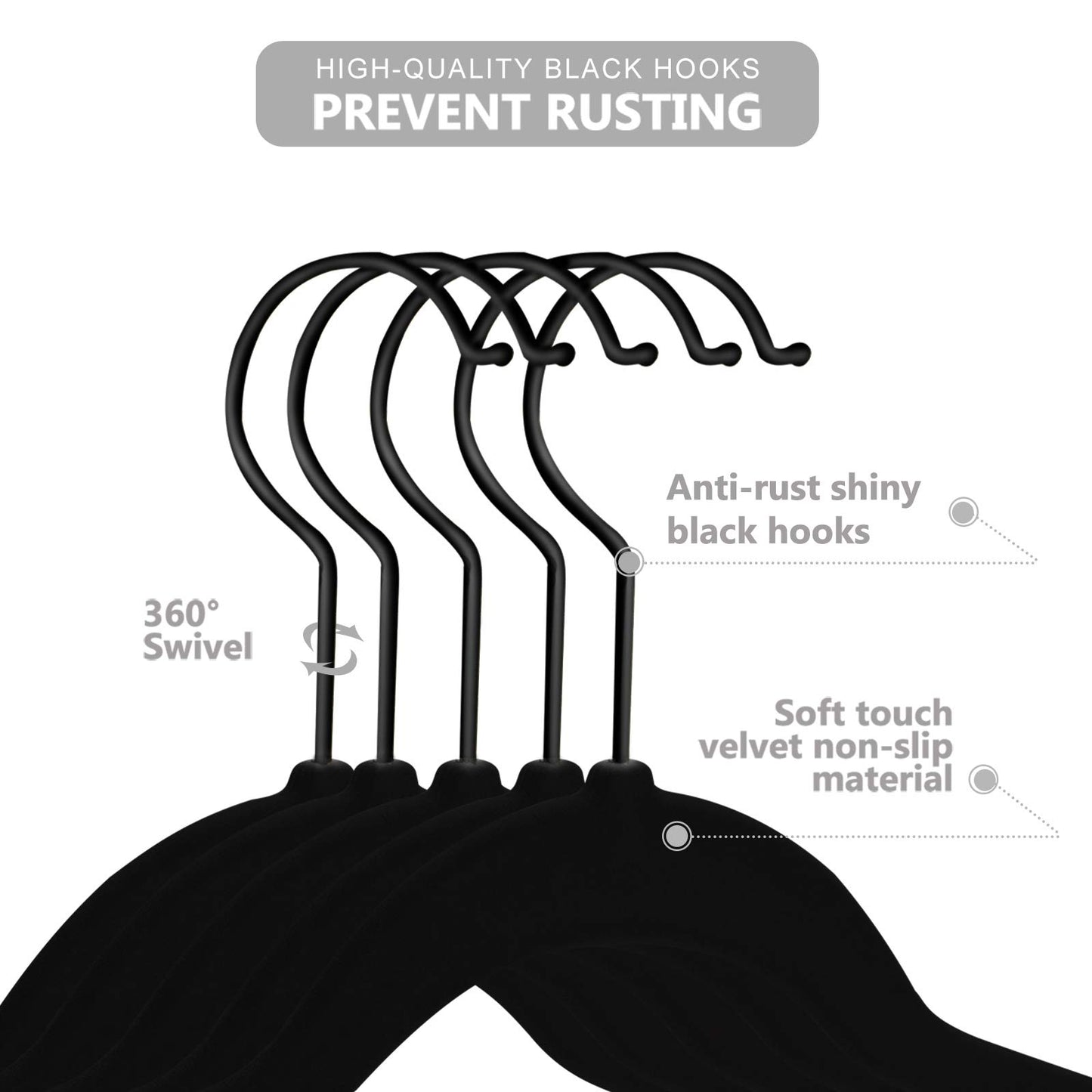 MIZGI Baby Velvet Hangers,Non-Slip Kids & Toddler Hangers,11.8 Inch Hangers for Baby Clothes,Pack of 50(Black/Black)