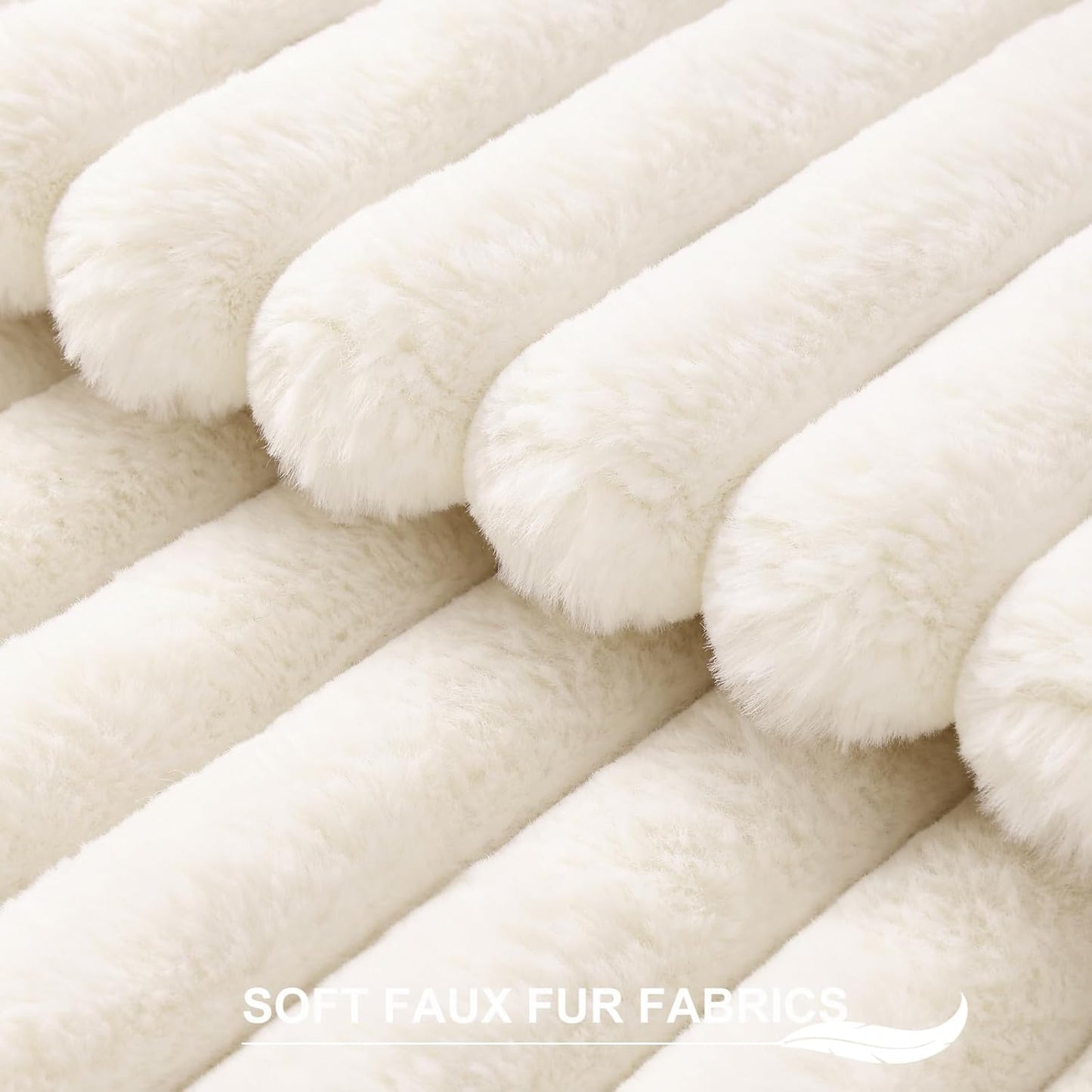 Pallene Faux Fur Throw Pillow Covers - Luxury Soft Fluffy Striped Set of 2 | 18x18 Cream White