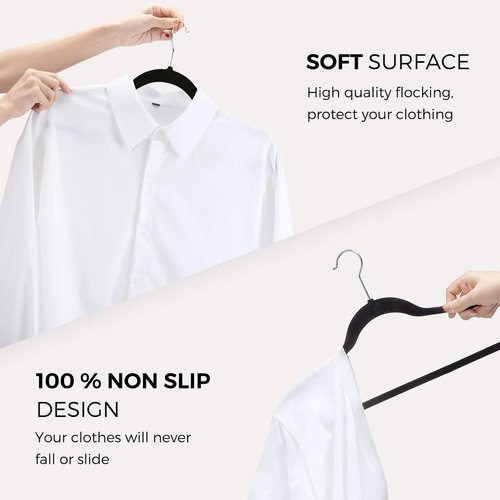 HOUSE DAY Premium Velvet Hangers - 50 Pack Black Non-Slip Flocked Hangers for Space-Saving Closet