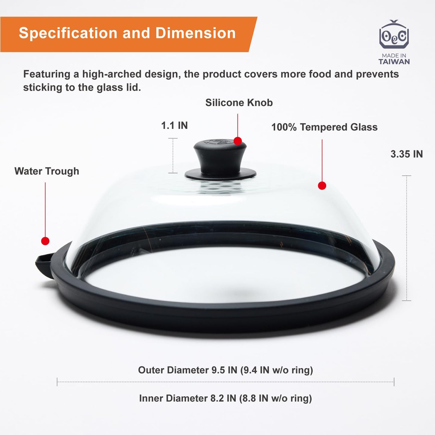OEC Lightweight Tempered Glass Lid with Water Inlet – Food Splatter Cover, Food-Grade & BPA-Free, Fits Most Plates and Bowls (9.5")