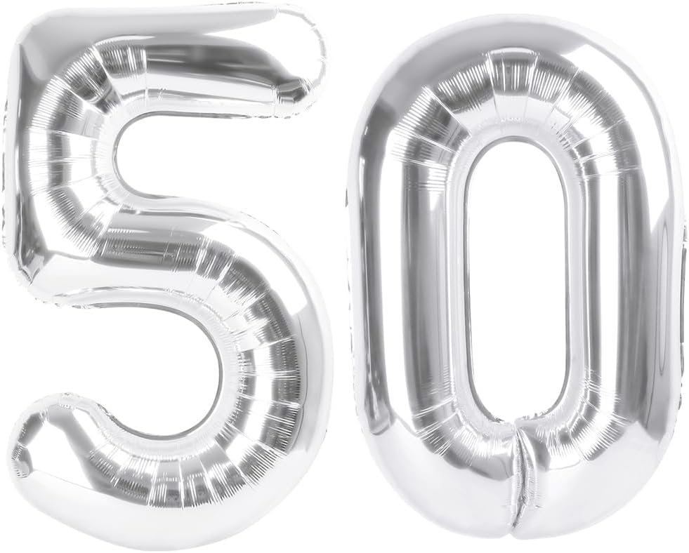 Silver 40-Inch Number 50 Balloon - Perfect for 50th Birthday & Golden Wedding Anniversaries