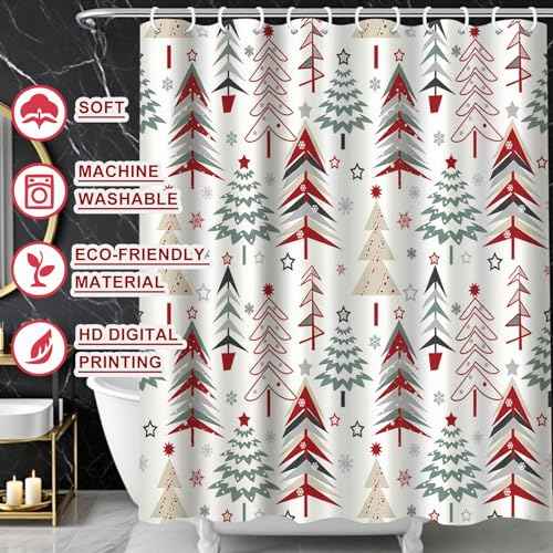 Christmas Shower Curtain 72x72 Inches Decorations Winter Xmas Bath Curtains Decor for Home Bathroom with 12 Hooks