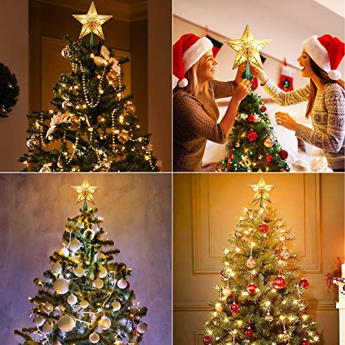 ODEETRONIC Gold 3D Double-Sided Christmas Star Tree Topper Lights 9.5in with Warm White Incandescent LEDs, UL Certified - Seasonal Holiday Decor