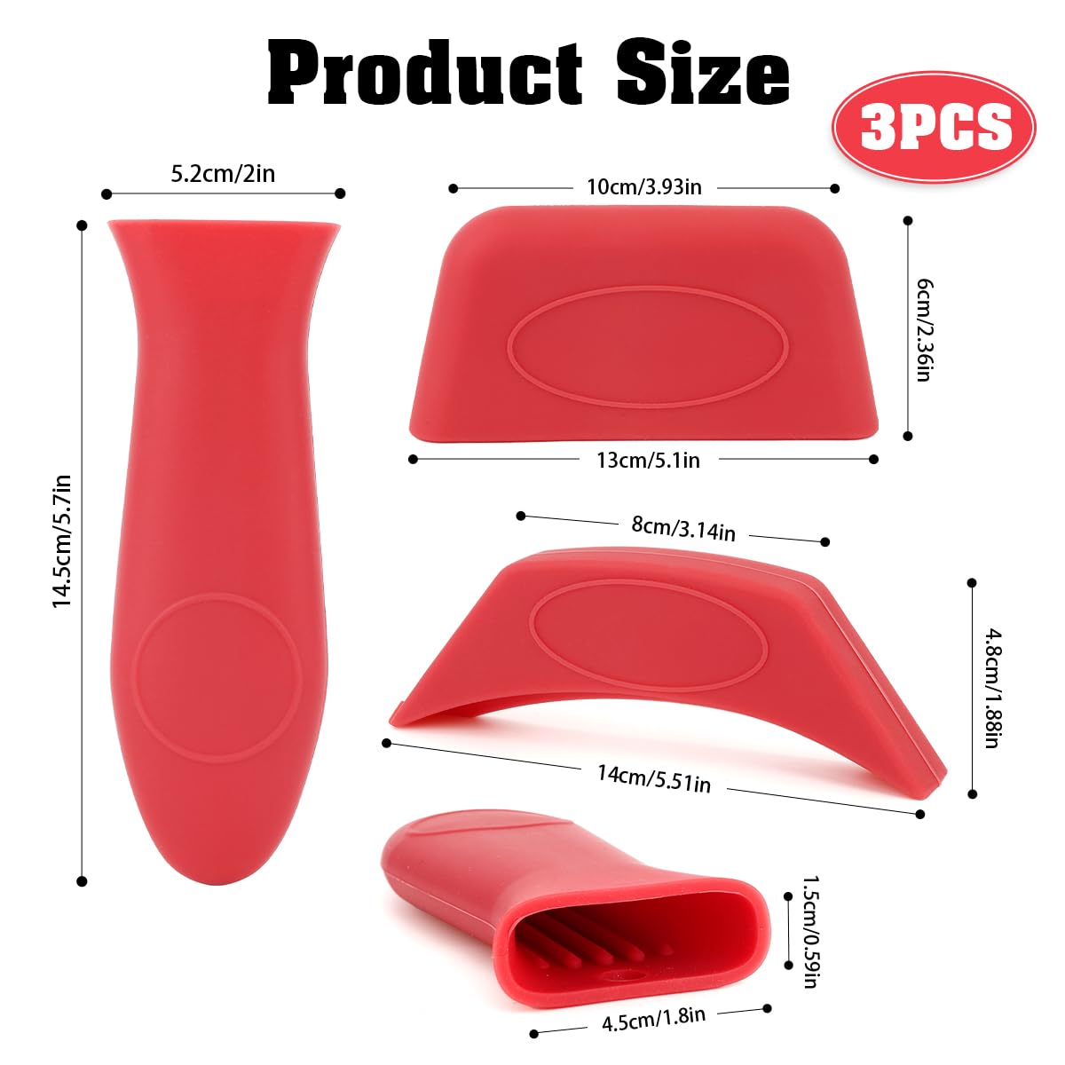 3 PCS Cast Iron Handle Cover, Cast Iron Skillet Handle Covers Silicone Pot Holders Heat Resistant Silicone Hot Handle Holder for Frying Pans Skillet Griddles Cookware