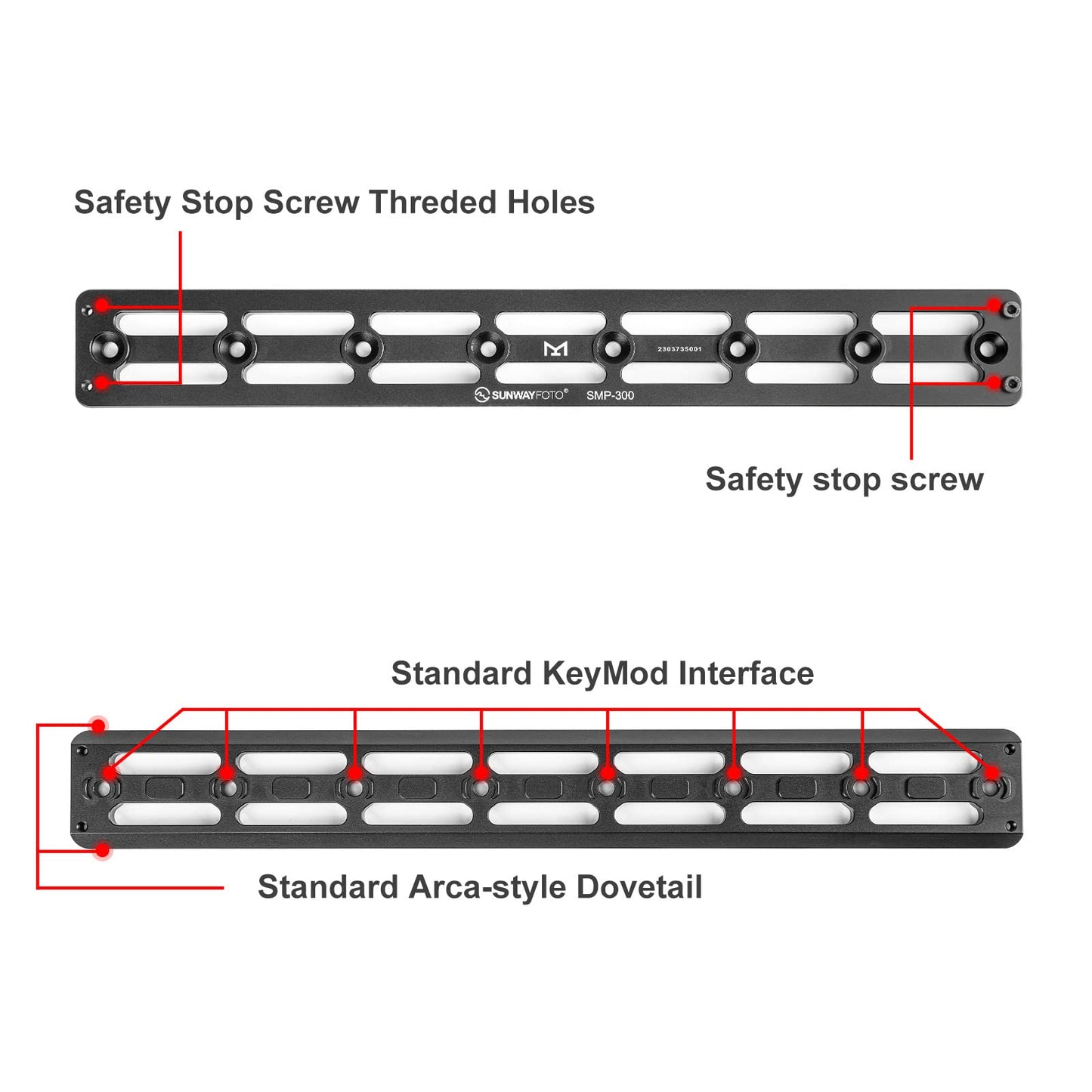 11 inch Arca Swiss Adapter M lok Rail for Rifles,300 mm Long, 2520