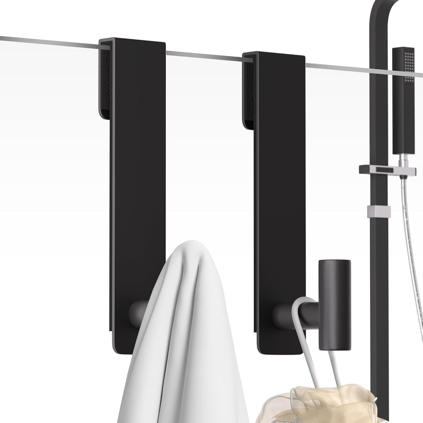 PMMASTO Shower Door Hooks - Heavy-Duty Stainless Steel Towel Hooks for Frameless Glass Doors | 7.5 Inch, Black 'T' Shape (2 Pack)