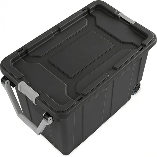 40 Gallon Storage Bins with Lids by [Brand Name] - Extra Large Tote with Wheels for Attic, Basement & Closet | Dark Gray
