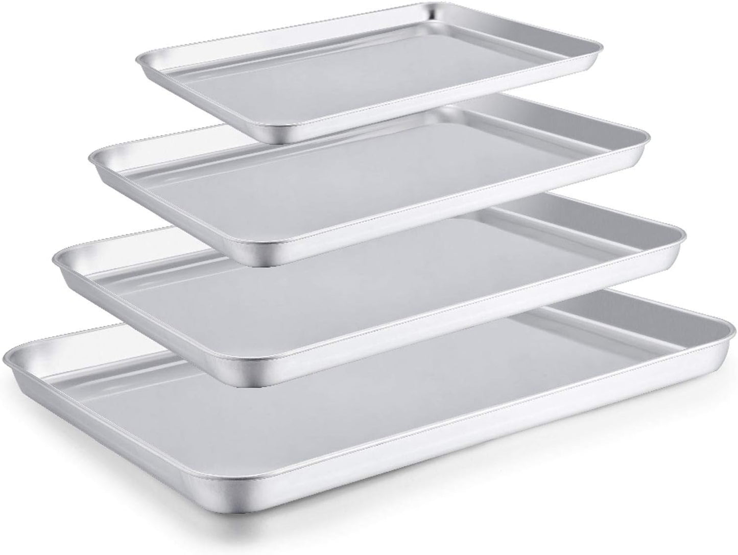 TeamFar Stainless Steel Baking Sheet Set - Non-Toxic, Rust-Free, Easy Clean | 4-Piece Set (16/12.5/10/9.3 Inch)