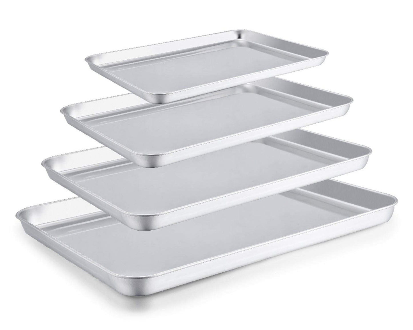 TeamFar Baking Sheet Set of 4, 16/12.5/10/9.3 Inch Stainless Steel Baking Pan Tray Cookie Sheet, Non Toxic & Healthy, Rust Free & Easy Clean - Dishwasher Safe