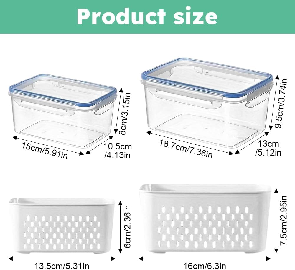 Skiennix 2-Pack Fruit Storage Containers - Removable Colanders, Dishwasher & Microwave Safe, Keeps Produce Fresh