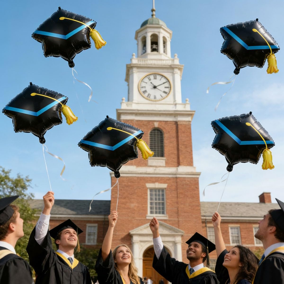 6Pcs Graduation Balloons - 22 Inch Black Graduation Cap Balloons - Grad Hat Balloon for Graduations Decorations Class of 2026 - Grad Party Decorations 2026