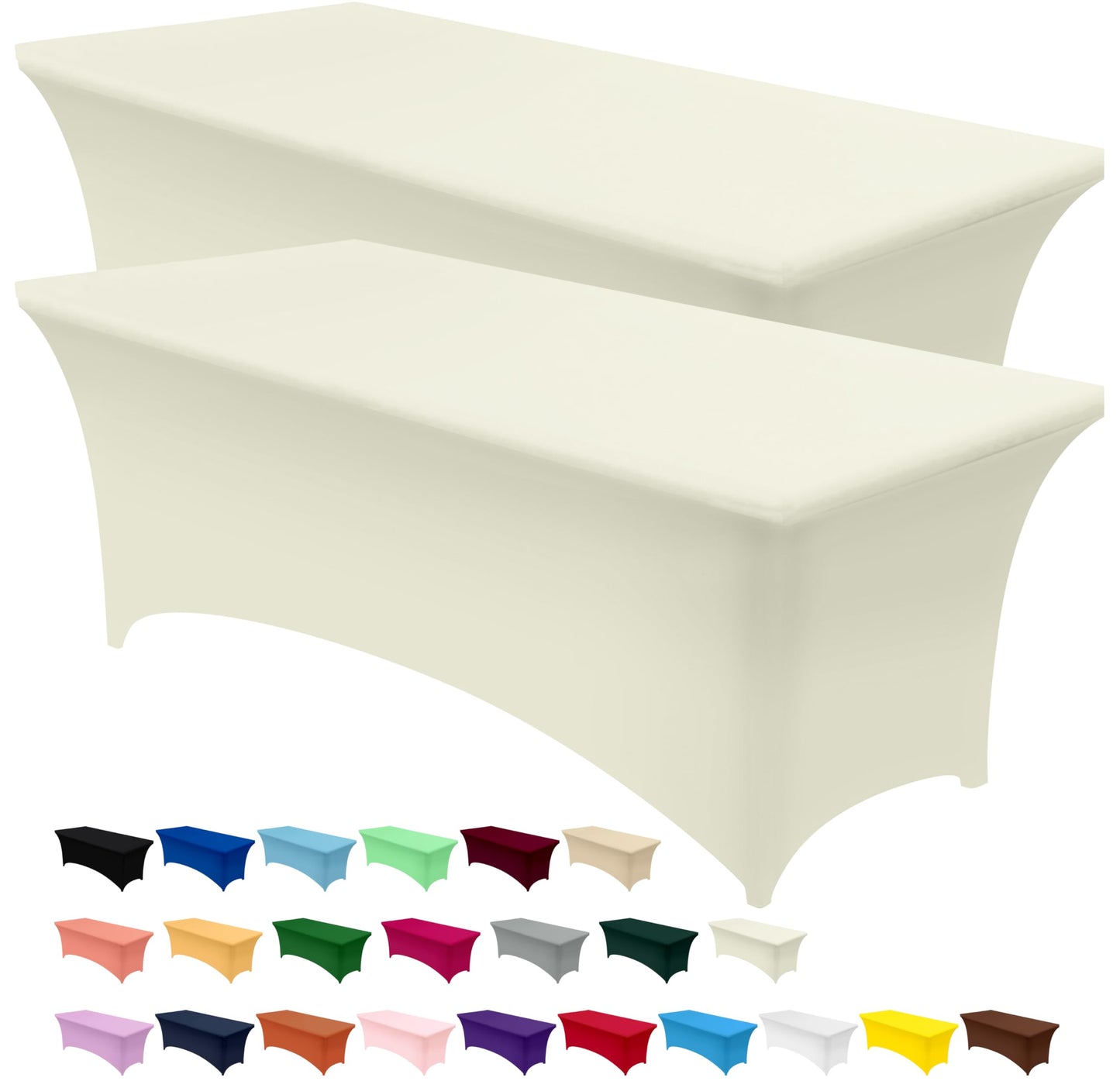 Utopia Kitchen Spandex Tablecloth 2 Pack [8FT, Ivory] Tight, Fitted, Washable and Wrinkle Resistant Stretch Table Cloth Rectangle Cover for Trade Show, Weddings & Parties [96Lx30Wx30H Inch]