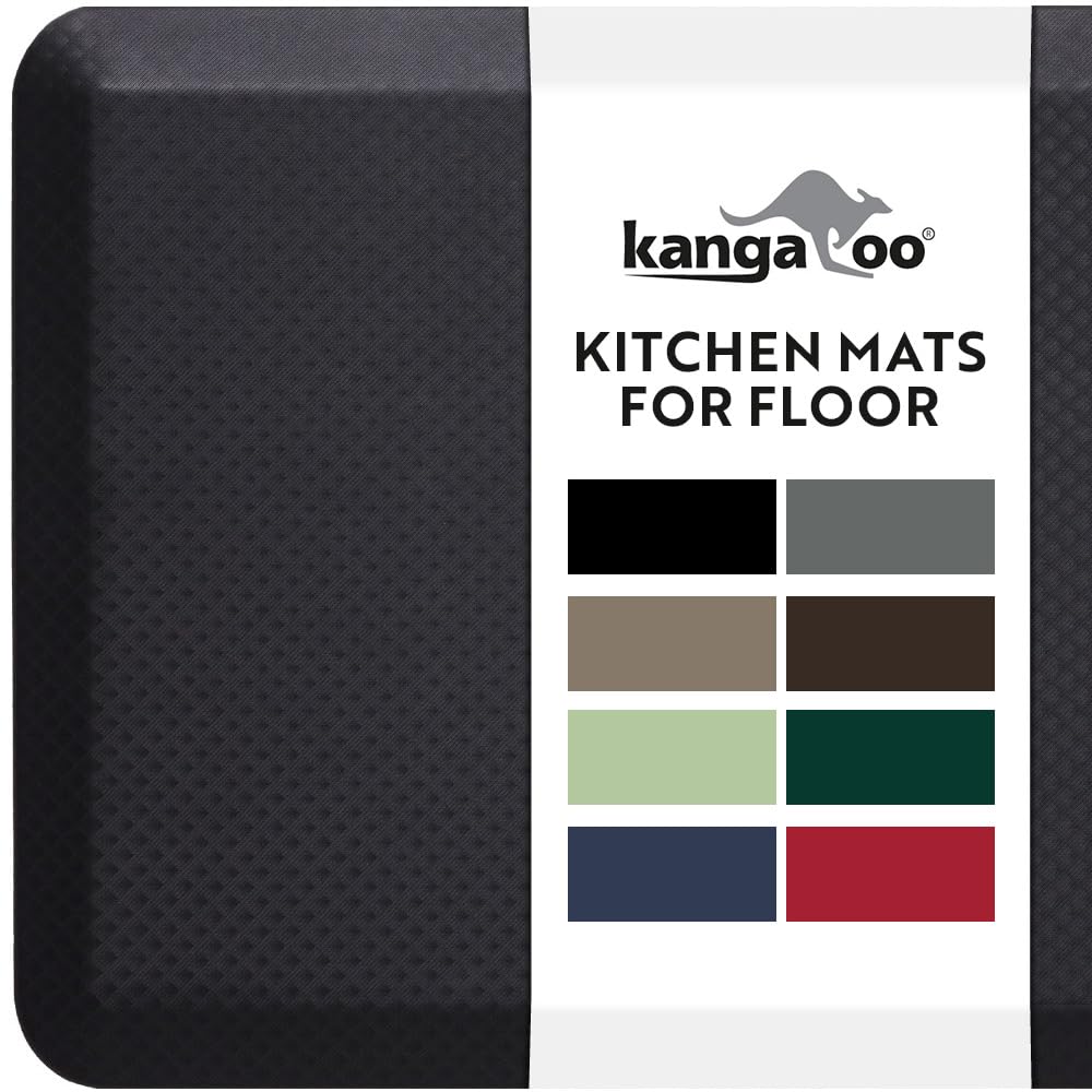 KANGAROO Anti Fatigue Mats for Kitchen Floor, 3/4 Inch Thick Cushioned Ergonomic Mat, Reduce Foot Pressure, Waterproof Comfort Rug for Under Sinks, Office Standing Desk, Store Floors, 20x32 Black