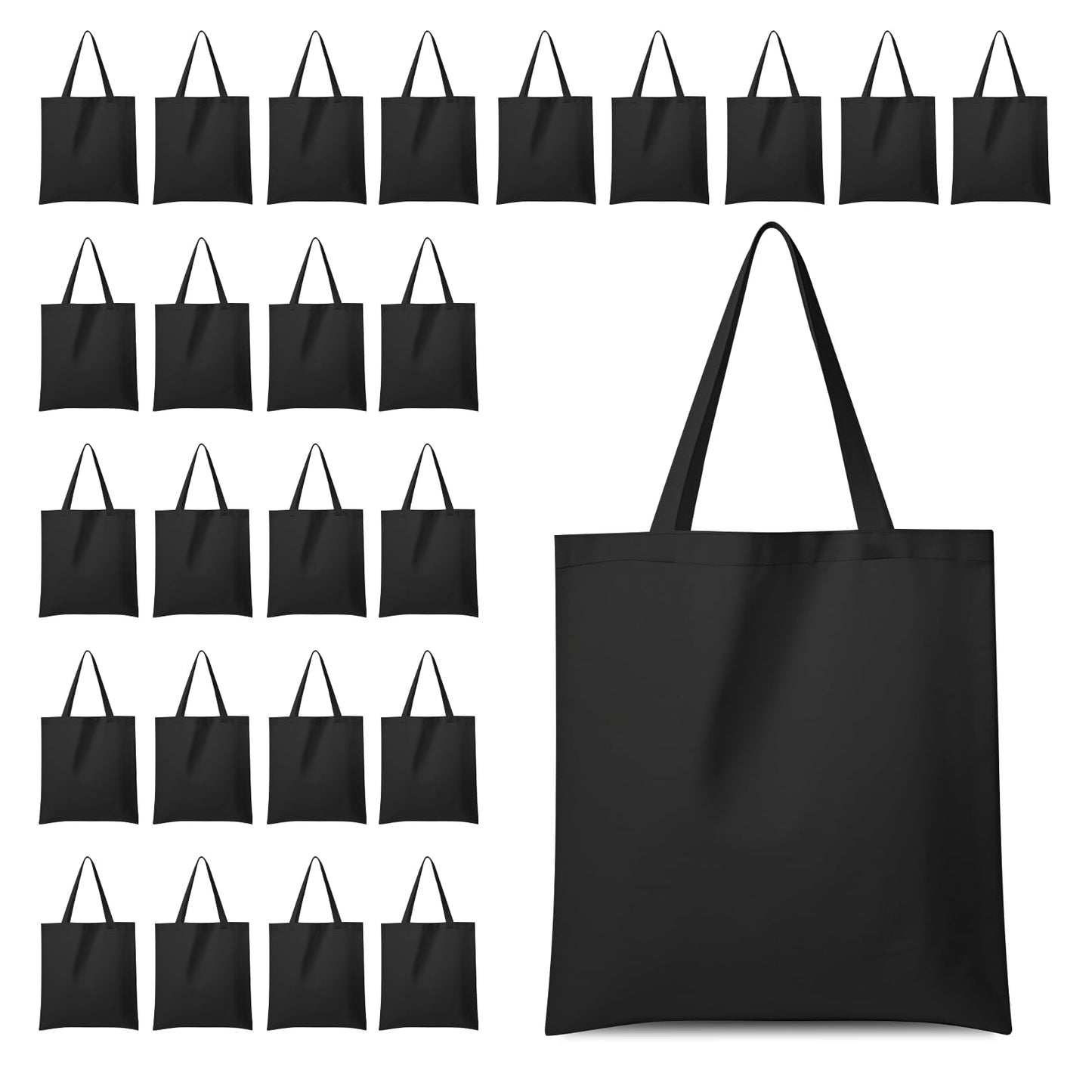 5 | 25 | 50 Pack Economical Reusable Canvas Tote Bag, 10 Oz Washable Thicken Grocery Bag, Plain Canvas Bags with Handles, Blank Bag Suitable for DIY, Tote Bags to Paint(Black) (25, 8.8 x 9.6 Inch)