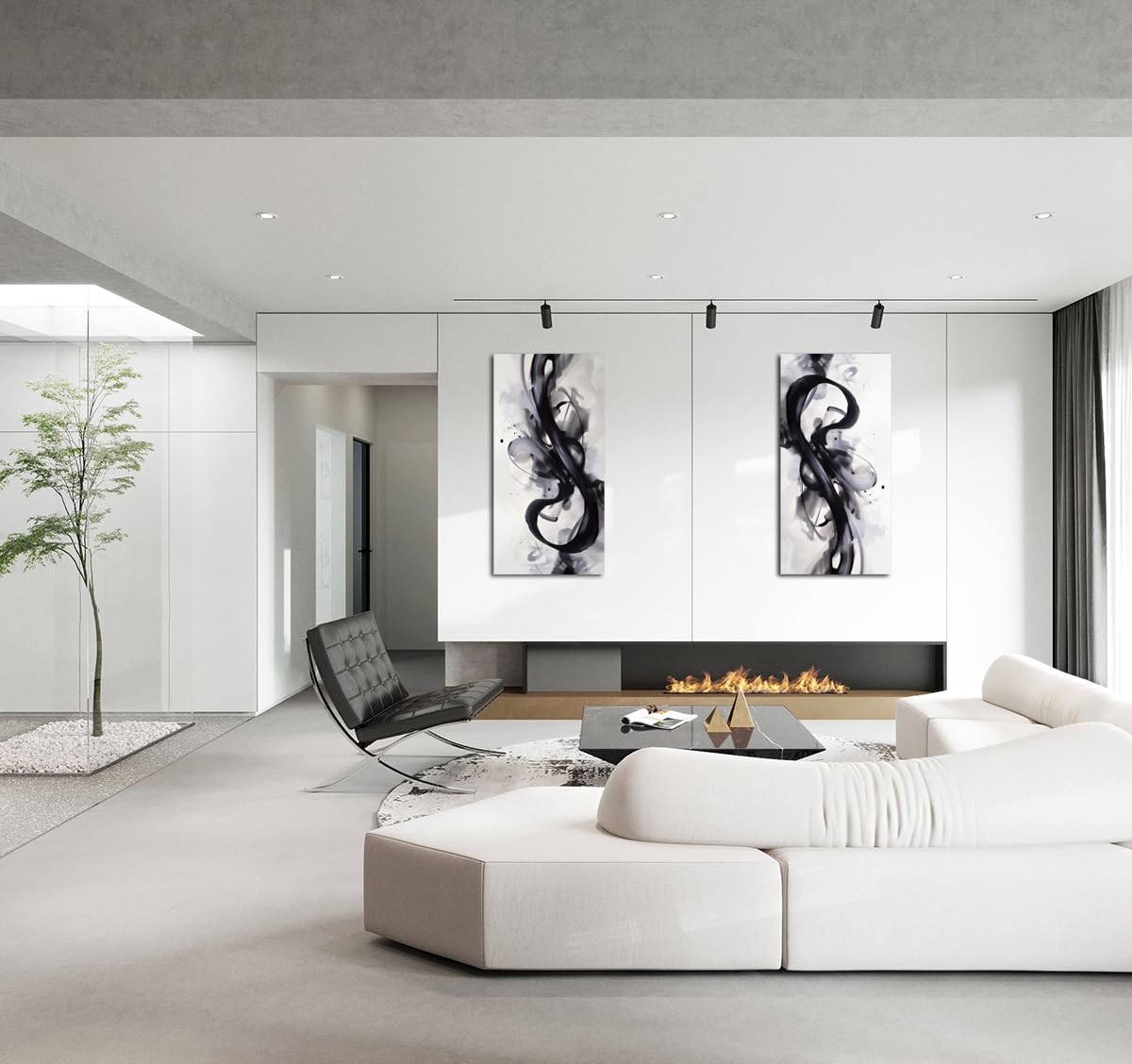 HONGRUIFAN Black White Abstract Wall Art Canvas Geometric Lines Print Picture Large 20x40 Inch Contemporary Artwork Pinting for Home Décor