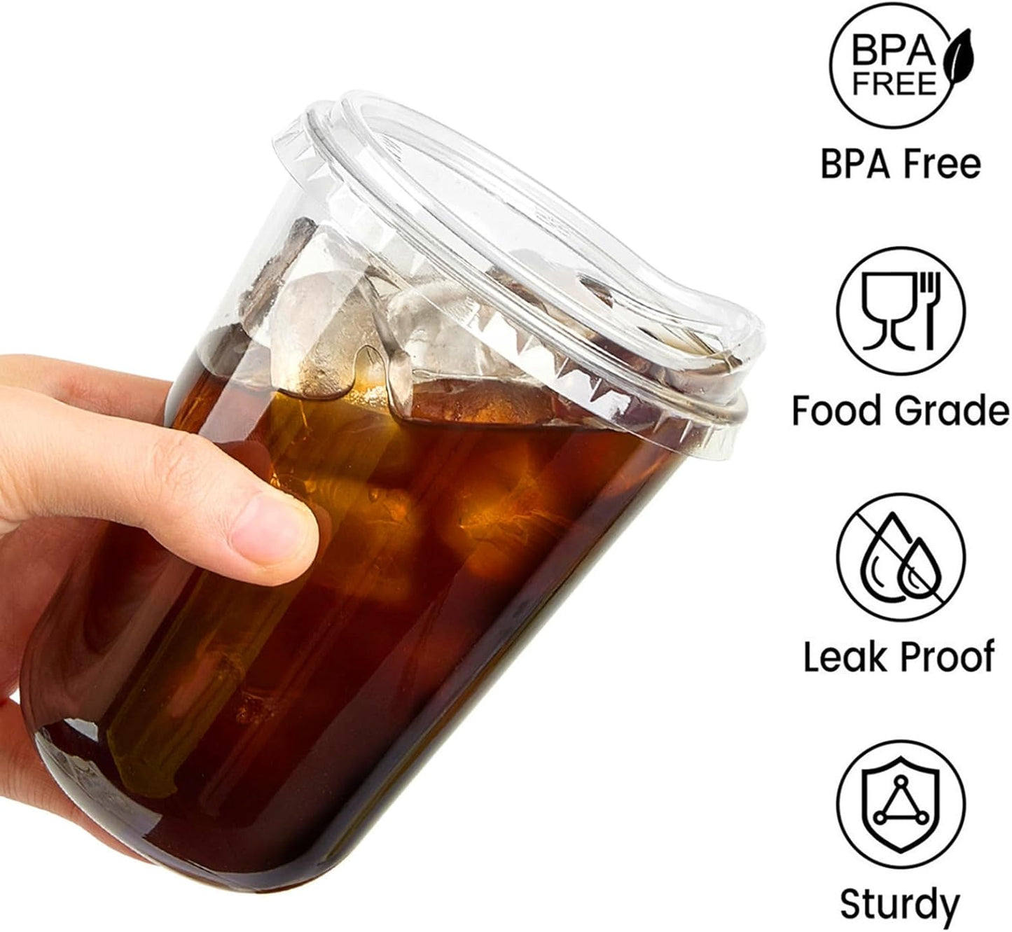 Skiennix 16 Oz Clear Plastic Cups - Disposable Iced Coffee Cups with Sip Lids | 50 Sets for Smoothies & Juices