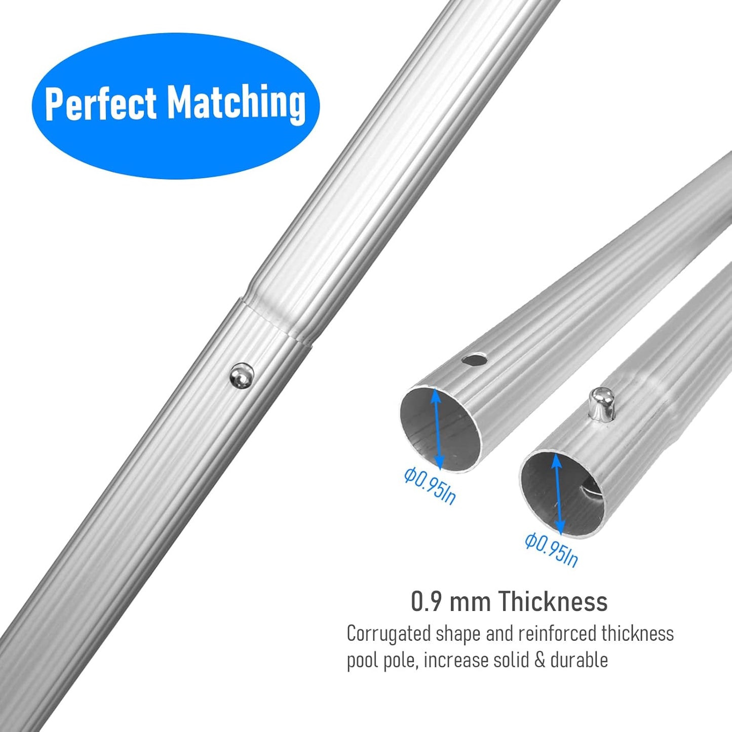 Poolvio Leaf Skimmer Net - Telescopic Aluminum Pole with Nylon Mesh for Easy Pool Cleaning