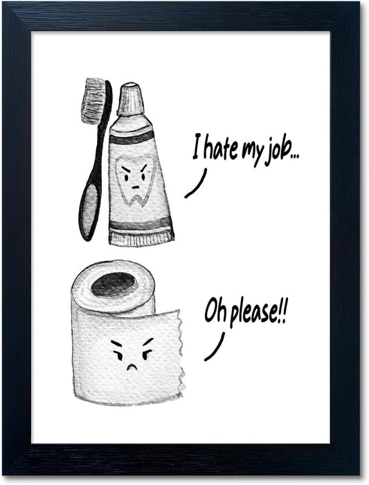 Skiennix Kids Bathroom Decor - Black and White Framed Art Print | Funny Toilet Paper & Toothbrush Design