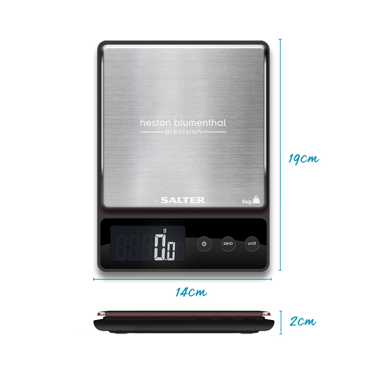 Salter Heston Blumenthal Precision 1140A HBBKDR Digital Kitchen Scales - Premium Compact Baking/Cooking Scale, for Weighing Food/Coffee and Liquid, 0.5 g Increments, Slim, Stainless Steel/Black