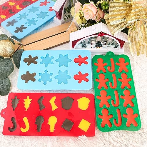 Christmas Silicone Molds Christmas Chocolate Molds Candy Molds for Baking Sweet Treats,Cake Xmas Gift Handmade Soap Candles with Shape of Christmas Tree, Santa Head Party Decoration Red,Green,Blu