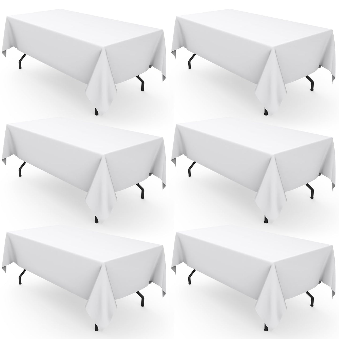 Pureegg Rectangle Table Cloth 60" x 102" – Durable Polyester Tablecloth Offers Reusable & Washable Protection, Ideal for Outdoor Party, Picnic, Wedding, Banquet and Birthday, 6 Pack, White