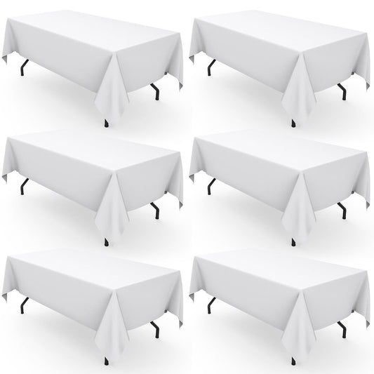 Pureegg Rectangle Table Cloth 60" x 102" – Durable Polyester Tablecloth Offers Reusable & Washable Protection, Ideal for Outdoor Party, Picnic, Wedding, Banquet and Birthday, 6 Pack, White