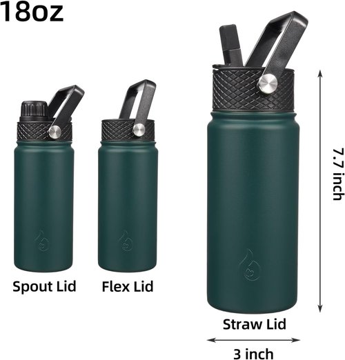 BJPKPK Insulated Water Bottle - 18oz Stainless Steel with Straw Lid | Leak-Proof, BPA-Free, Thermo-Army Green
