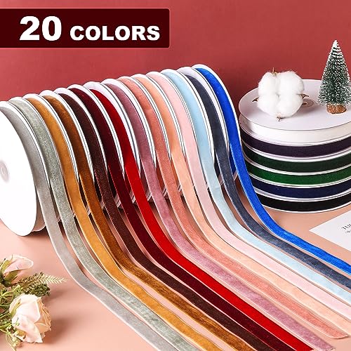 Burgundy Velvet Ribbon 3/8 Inch x 20Yd,Great for Gift Wrapping,Hair Bows,Christmas,Wedding Party Decoration(3/8" Burgundy)