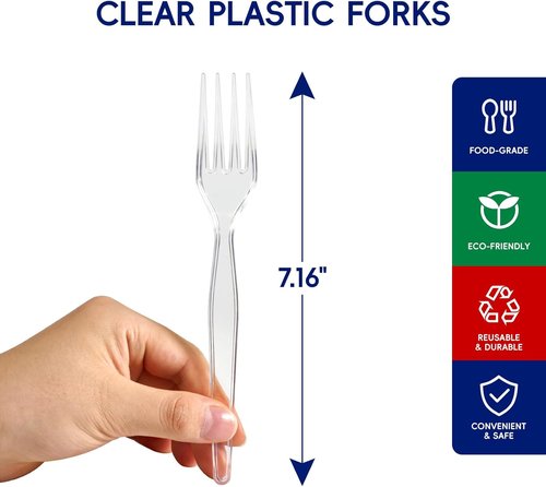 JOLLY CHEF Heavy-Duty Clear Plastic Forks - 300 Count Disposable Utensils for Home & Parties