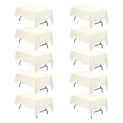 BRILLMAX 10 Pack Ivory Tablecloths 60 x 102 Inch for 6ft Rectangle Tables - 150 GSM Polyester Fabric, 15" Standard Drop, Water, Stain & Wrinkle Resistant Cloth Cover for Wedding Dining Buffet