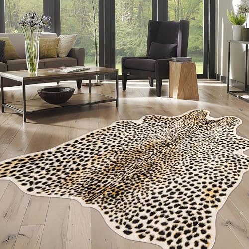 5'2" x 7' Cheetah Print Rug - Faux Animal Skin Area Rug for Bedroom Living Room - Multicolor