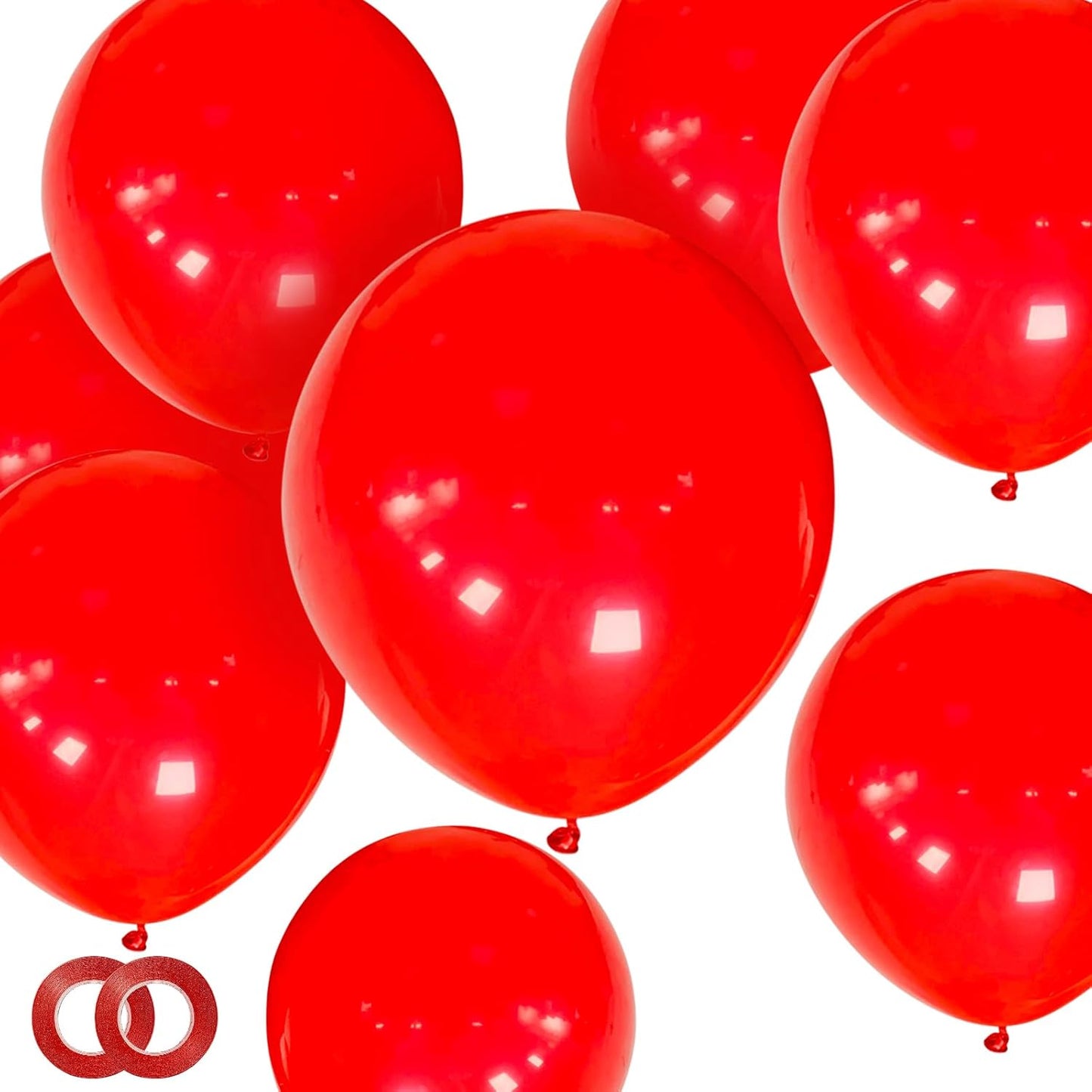 ASIYUHY Red Balloons - 12 Inch Thick Latex Helium Balloons with 2 Ribbon Rolls | Perfect for Christmas, Valentine's, Birthdays & Baby Showers