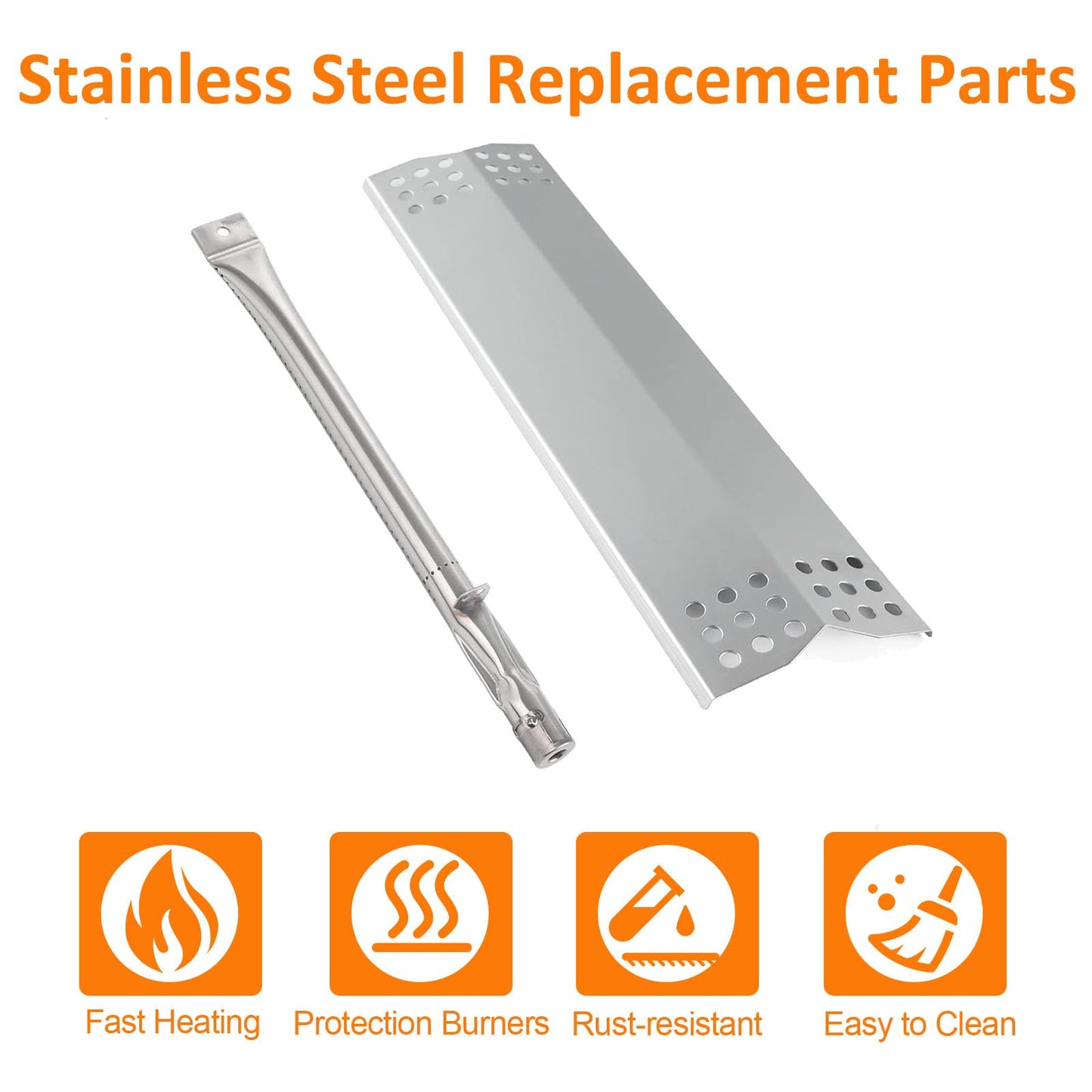 BBQ-PLUS Grill Replacement Parts for Kitchen Aid 2-Burner Gas Grill 720-0819 720-0819A 720-0819CA 720-0819G 720-0819GH 720-0819GL Solid Stainless Steel Cooking Grates Burners Heat Plates