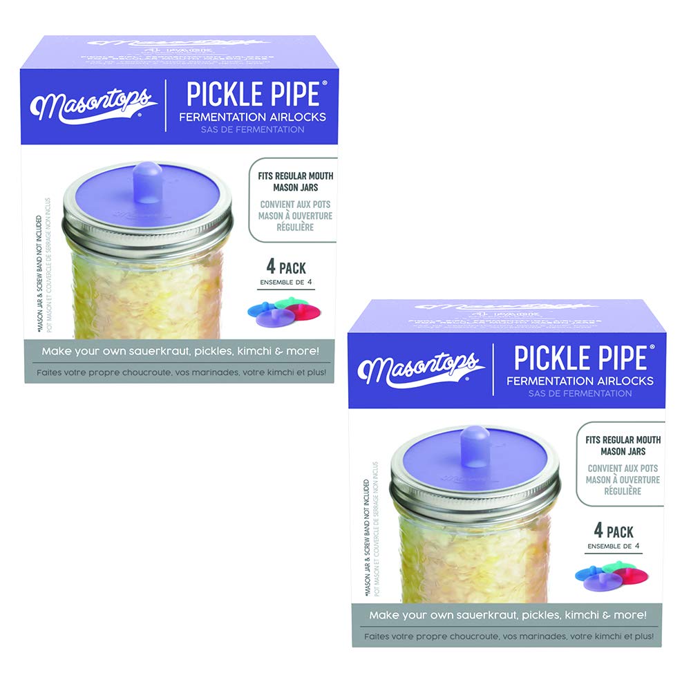 Masontops Pickle Pipes - Waterless Airlock Fermentation Lids - Regular Mouth Mason Jar Fermenter Caps - Premium Silicone
