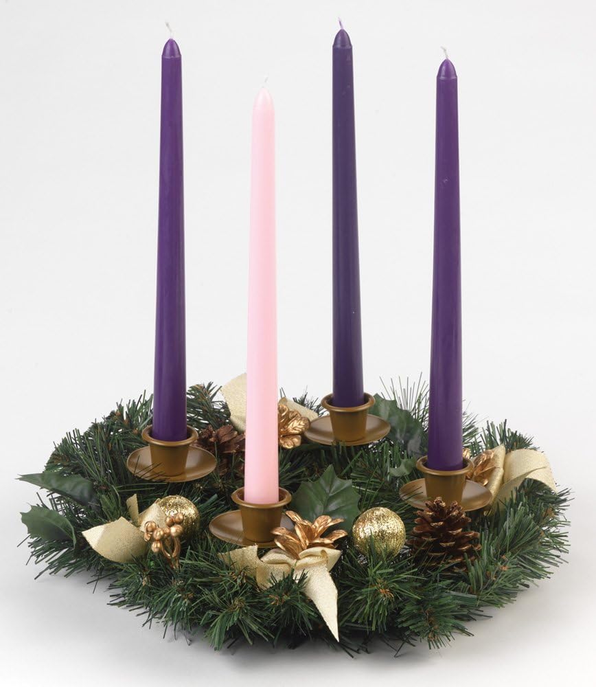 Vermont Christmas Company Traditional Advent Wreath - White Ribbons & Pine Cones - Durable Candle Holder