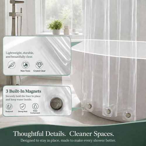 EHZNZIE Crystal Clear Shower Curtain Liner - 72x72 Waterproof PEVA with No Chemical Smell & 3 Weighted Magnets