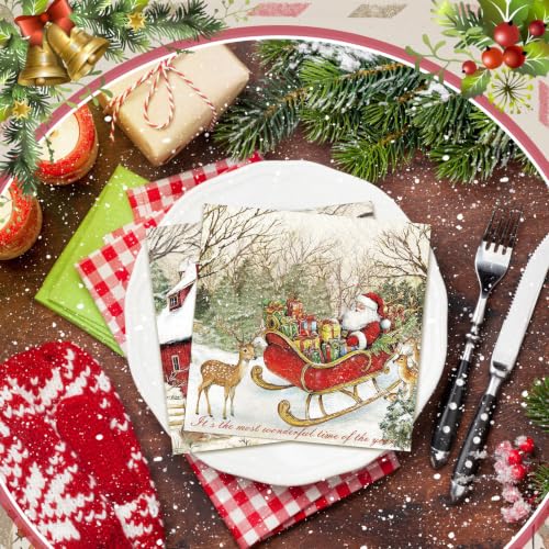 Jainless 200 Pcs Christmas Napkins 4 Styles Nutcracker Santa Snowmen 2-Ply Guest Paper Napkins