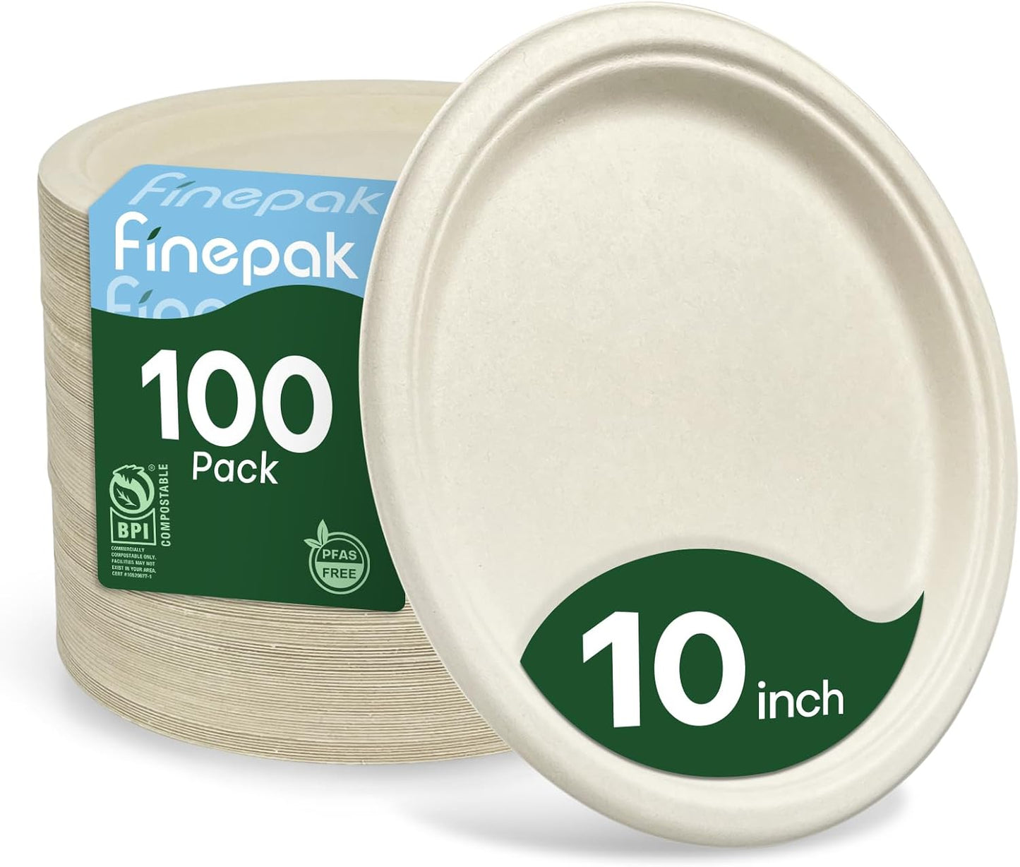 Skiennix 10-Inch Disposable Paper Plates - 100% Compostable & Eco-Friendly | Biodegradable Sugarcane Bagasse, 100 Pack