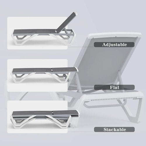Domi Patio Chaise Lounge Chair Set - Adjustable Outdoor Aluminum Chairs with Side Table | 2 Grey Chairs