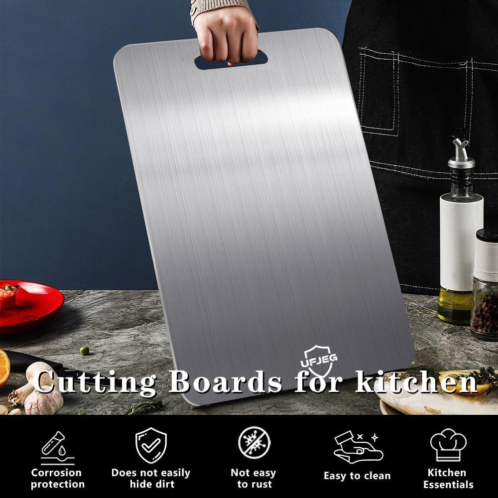Titanium Cutting Board Set - 3 PCS Non-Toxic Double-Sided Food Grade Boards | Ideal for Kitchen & Camping (15.6" x 11", 13" x 9.3", 11.8" x 7.8")