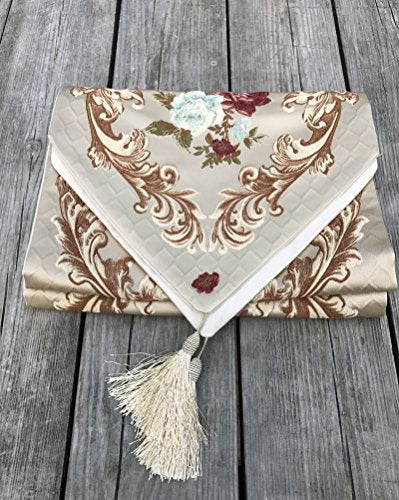 Magilona Coffee Table Runner 13 x 83 In Velvet Floral Tassels