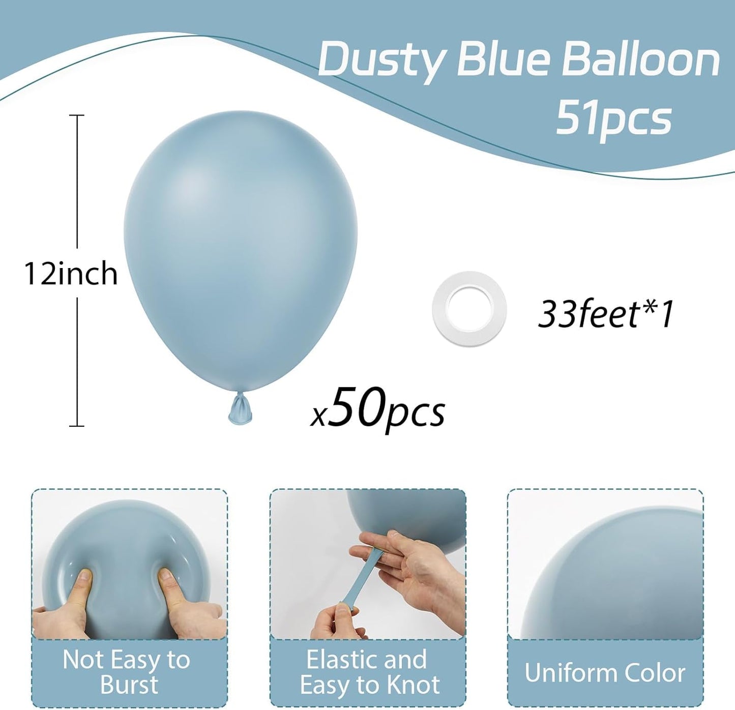Regine Switzerland Dusty Blue Balloons - 12 Inch Slate Blue | 50 Pack for Bridal Shower & Baby Reveal