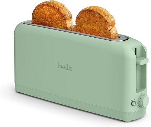 Bella 2 Slice Slim Toaster - 6 Shade Settings with Reheat & Cancel | Fits Sourdough, 10” Long Slot, Seaglass