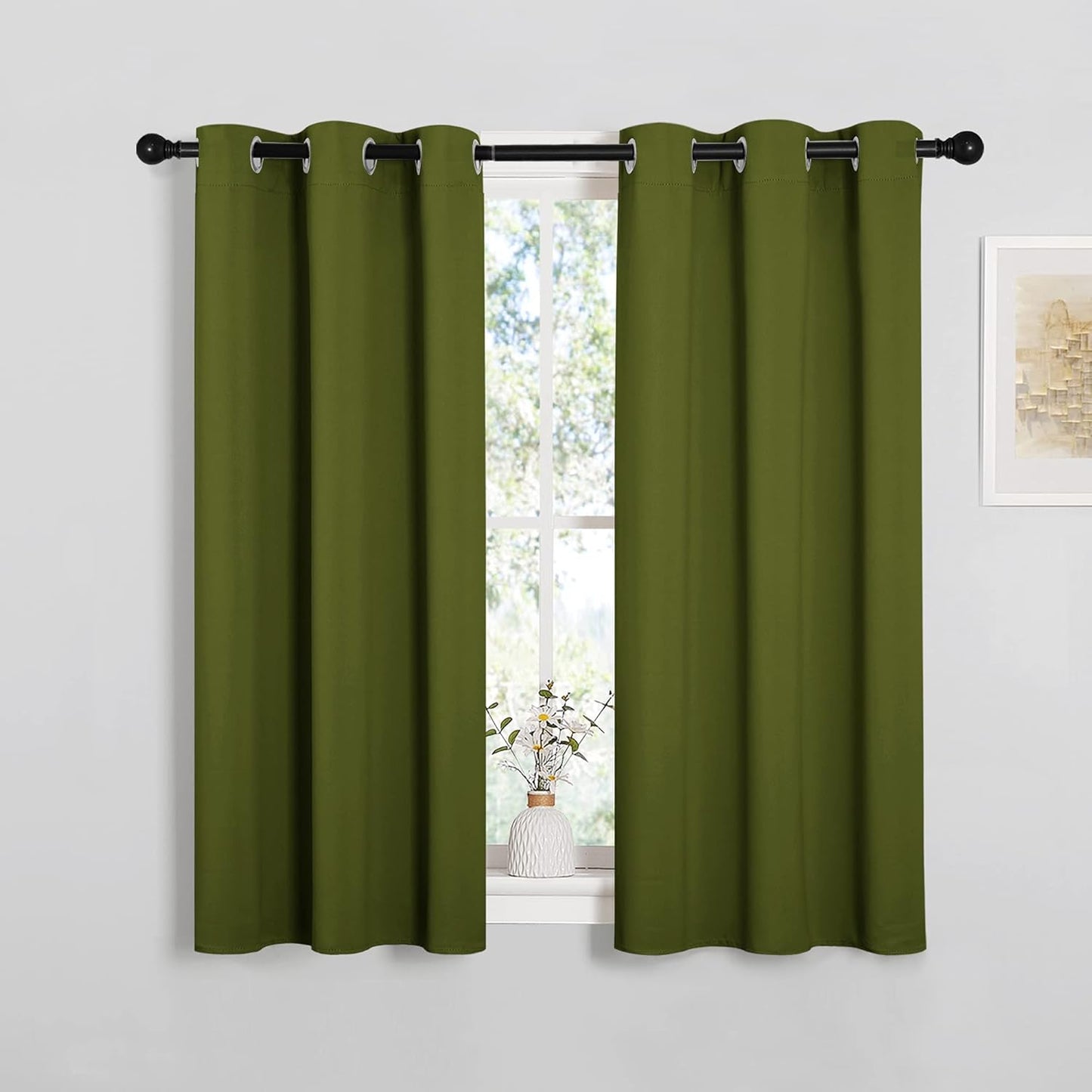NICETOWN Blackout Curtain Panels - Thermal Insulated Holiday Draperies | Olive Green, 34x45 Inch (One Pair)
