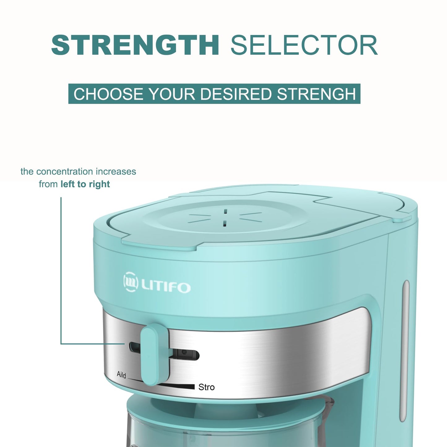 LITIFO Iced Tea Maker and Iced Coffee Maker Brewing System with 2.5-quart Pitcher, sliding strength selector for Taste Customization, Stainless Steel (Black 2.0)
