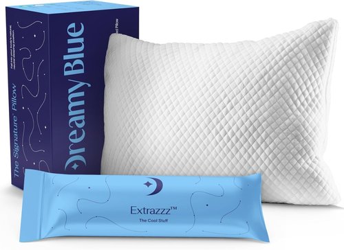 DreamyBlue Signature Pillow - Adjustable Loft Shredded Memory Foam | Washable Bamboo Rayon Cover - Queen Size